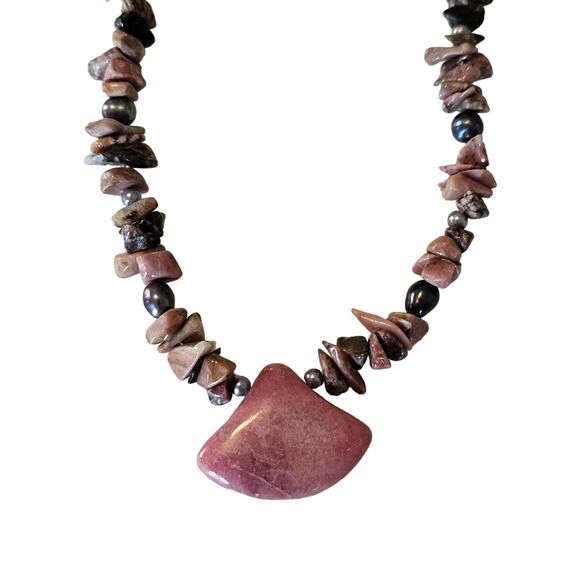Rhodochrosite Pendant Necklace with Rhodonite Beaded Natural Stone - Picture 2 of 9